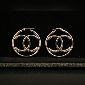 Fashion Jewelry Silver Double-CC Hoop Earrings
